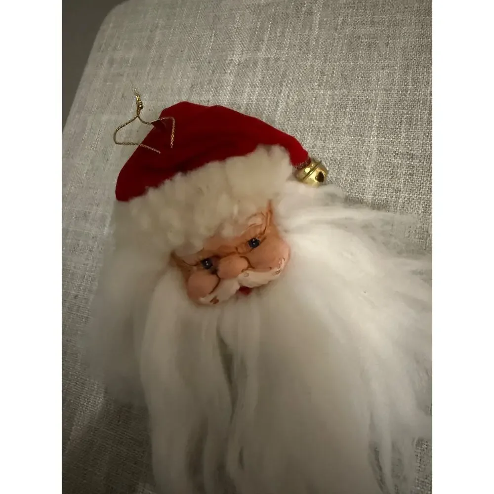 ❄️ Vintage Santa Face Ornament Taiwan Wool Beard Velvet Hat Retro Christmas